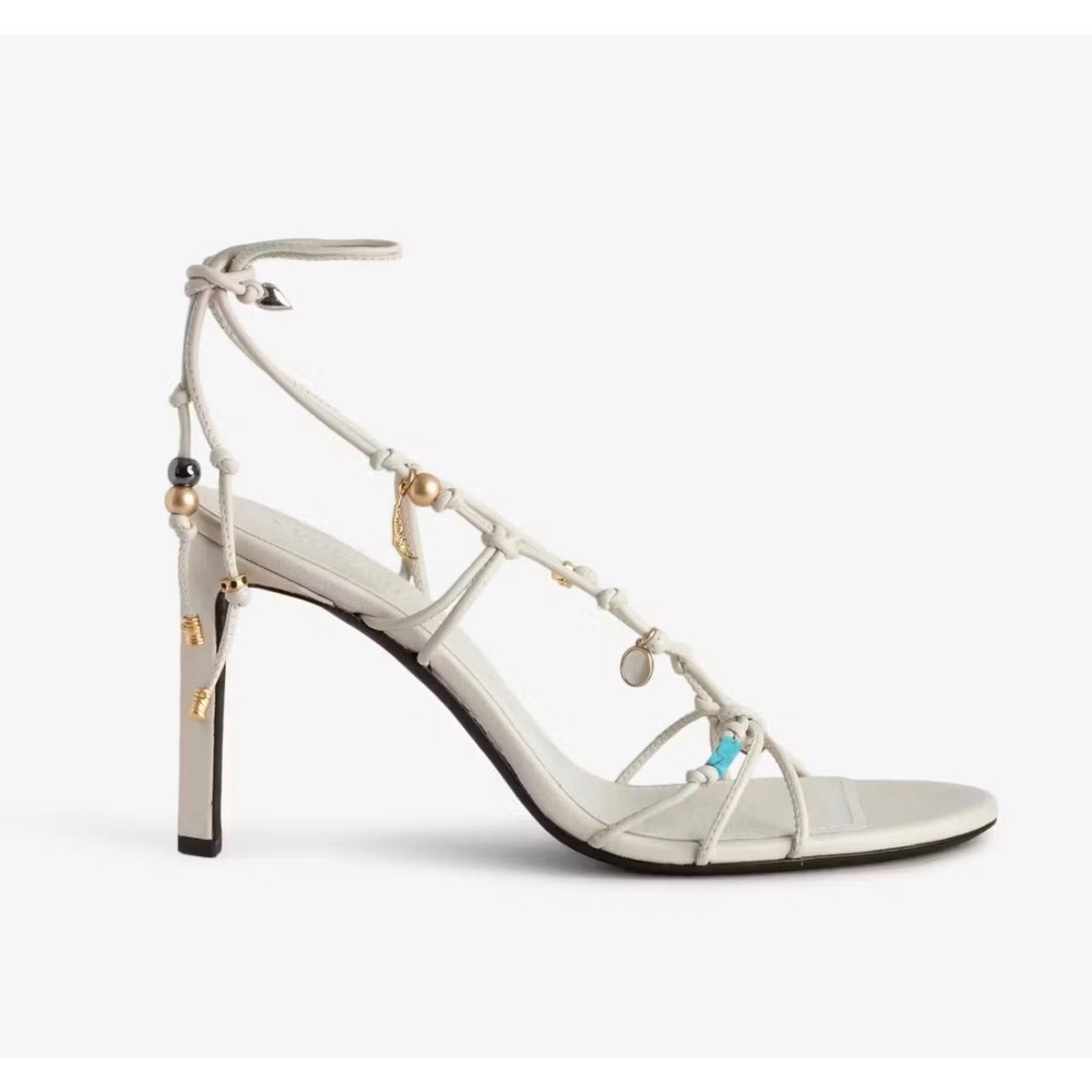 Zadig & Voltaire Alana White Leather Charm Gladiator Stiletto Sandals Size 40